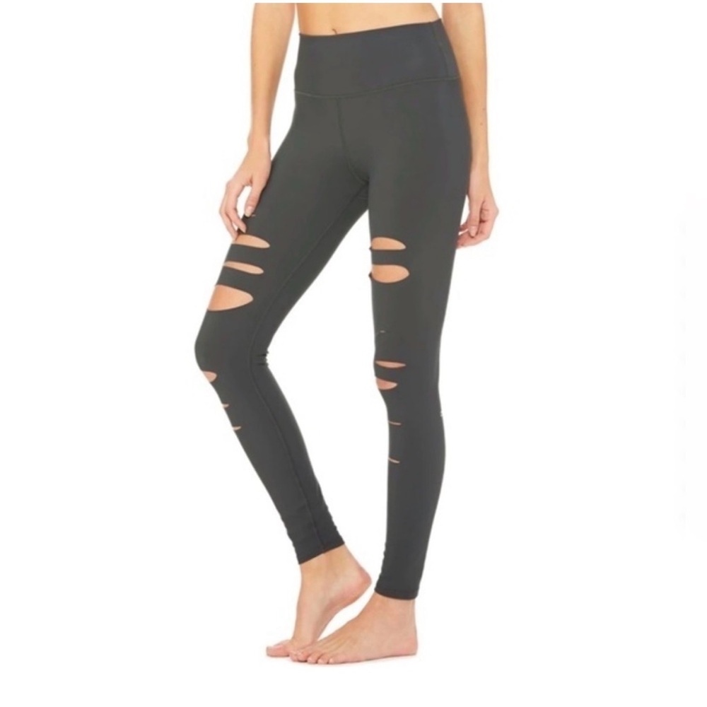Alo High-Waist Ripped Warrior Legging steel gray XS